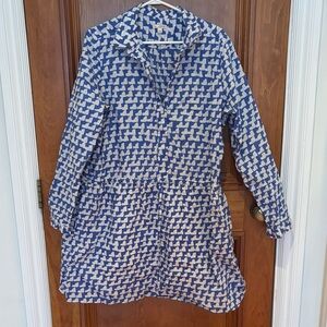 GAP Blue & White Printed Trench Shirtcoat